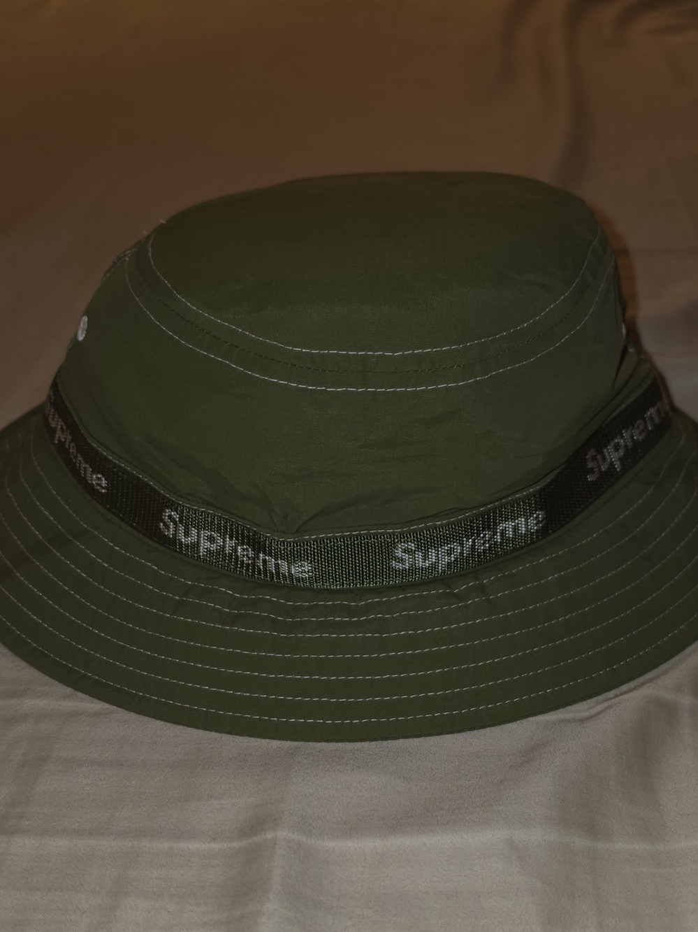 Supreme Olive Nylon Strap Bucket Hat